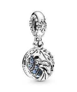 Disney Elsa and Nokk sterling silver dangle with clear. fancy light blue. fancy blue and blue cubic zirconia