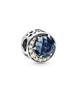 Sterling silver charm with moonlight blue crystal and Aurora borealis clear cubic zirconia