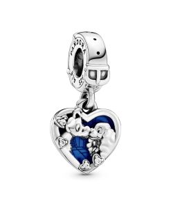 Disney Lady and the Tramp sterling silver dangle with clear cubic zirconia and shimmering blue enamel
