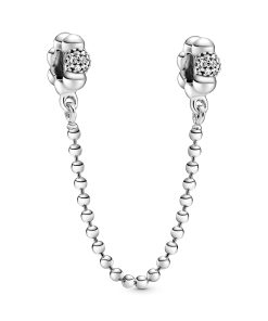 Sterling silver safety chain with clear cubic zirconia