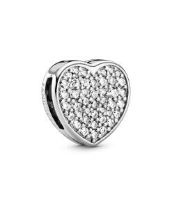 Heart sterling silver clip charm with clear cubic zirconia