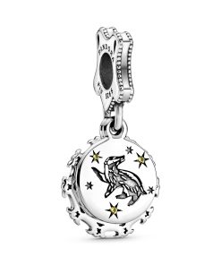 Harry Potter. Hufflepuff sterling silver dangle with yellow crystal