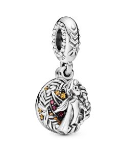 Disney Anna sterling silver dangle with honey. orange. red cubic zirconia and royal purple crystal