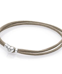 Silver double fabric cord bracelet. grey green
