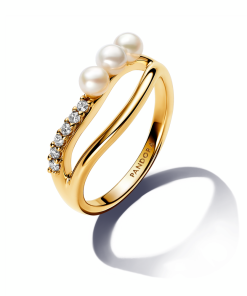 Treated Freshwater Cultured Pearl & Organically Shaped Double Band Ring