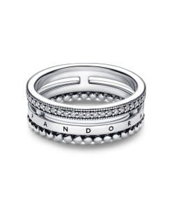 Pandora Signature Logo Pavé & Beads Ring