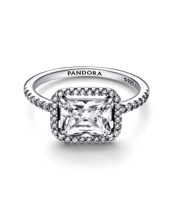 Rectangular Sparkling Halo Ring