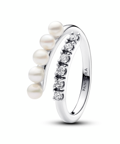 Treated Freshwater Cultured Pearls & Pavé Open Ring