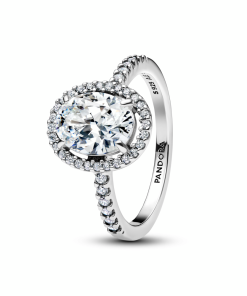 Oval Sparkling Halo Statement Ring
