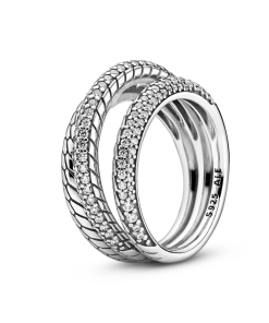 Triple Band Pavé Snake Chain Pattern Ring