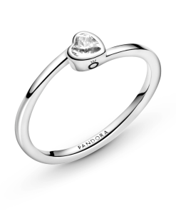 Clear Tilted Heart Solitaire Ring