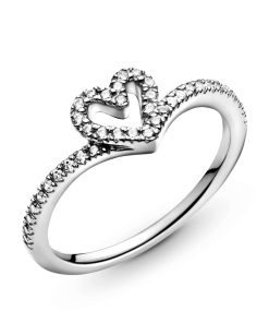 Sparkling Wishbone Heart Ring