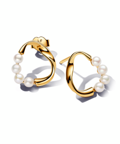 Organically Shaped Circle & Treated Freshwater Cultured Pearls Stud Earrings
