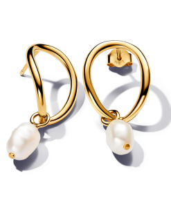 Organically Shaped Circle & Baroque Treated Freshwater Cultured Pearl Earrings