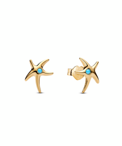 Starfish 14k gold-plated stud earrings with capri blue crystal