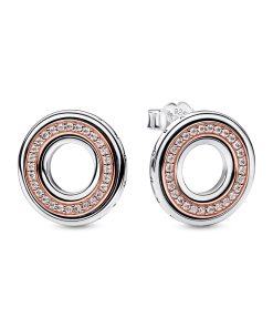 Pandora Signature Two tone Logo & Pavé Stud Earrings