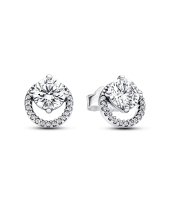 Sparkling Round Halo Stud Earrings