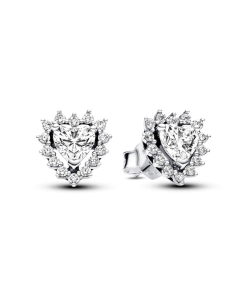 Sparkling Heart Halo Stud Earrings