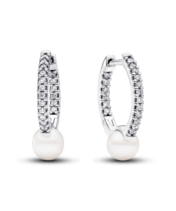 Treated Freshwater Cultured Pearl & Pavé Hoop Earrings