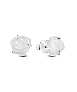 White Rose in Bloom Stud Earrings