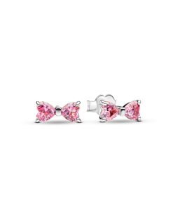 Sparkling Pink Bow Stud Earrings