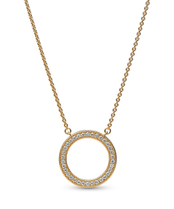 Pandora Signature Pavé & Hearts Circle Pendant Necklace