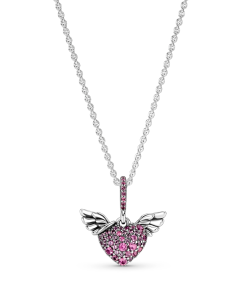 Pavé Heart & Angel Wings Necklace