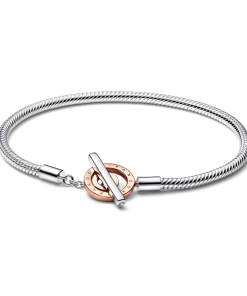 Pandora Signature Two-tone Logo T-Bar Snake Chain Bracelet