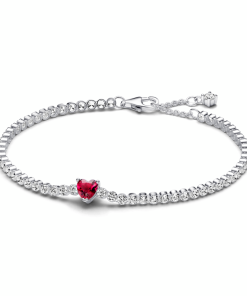 Red Sparkling Heart Tennis Bracelet