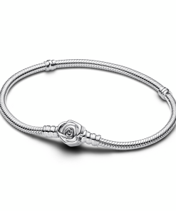 Pandora Moments Rose in Bloom Clasp Snake Chain Bracelet