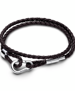 Pandora Moments Brown Braided Double Leather Bracelet
