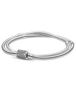 Pandora Moments Double Wrap Barrel Clasp Snake Chain Bracelet