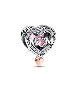 Two-tone Openwork Mum & Heart Charm