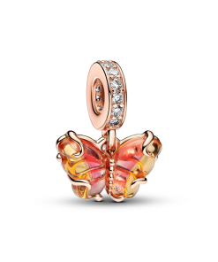 Pink & Yellow Murano Glass Butterfly Dangle Charm