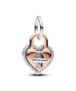 Two-tone Twistable Heart Padlock Double Dangle Charm