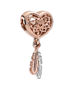 Openwork Heart & Two Feathers Dreamcatcher Charm