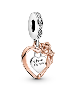 Heart & Rose Flower Dangle Charm