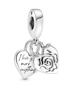 Rose Heart Padlock Dangle Charm