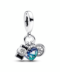 Camera. Heart & Compass Triple Dangle Charm