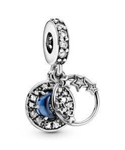Blue Night Sky Crescent Moon & Stars Dangle Charm