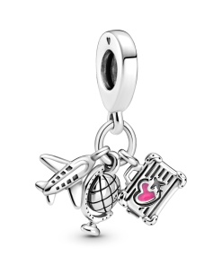Airplane. Globe & Suitcase Dangle Charm