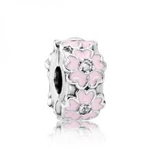 Primrose silver clip with clear cubic zirconia. pink enamel and silicone grip