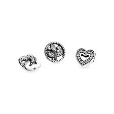 Petite elements pack in silver with heart with clear CZ. interlocked hearts with clear CZ and family tree with clear CZ
