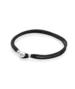Silver double fabric cord bracelet. black