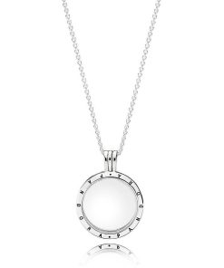 Medium PANDORA floating locket silver pendant and necklace
