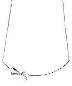 Bow silver collier with clear cubic zirconia and sliding clasp