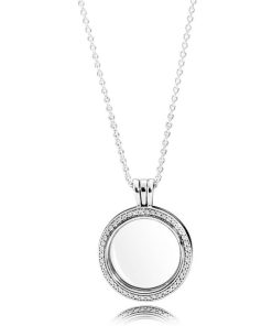 PANDORA floating locket silver pendant with clear cubic zirconia and necklace