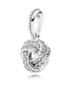 Love knot silver pendant with clear cubic zirconia